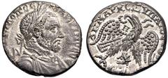 Selections from the Michel Prieur Collection SELEUCIS and PIERIA, Emesa. Macrinus. AD 217-218. AR Tetradrachm (24mm, 12.85 g, 6h). Laureate, draped, and cuirassed bust right / Eagle standing facing, h
