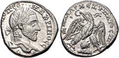 Selections from the Michel Prieur Collection SELEUCIS and PIERIA, Emesa. Macrinus. AD 217-218. AR Tetradrachm (25mm, 12.15 g, 6h). Laureate head right / Eagle standing facing, head and tail left, with