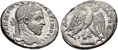 Selections from the Michel Prieur Collection SELEUCIS and PIERIA, Emesa. Macrinus. AD 217-218. AR Tetradrachm (27.5mm, 12.35 g, 7h). Laureate head right / Eagle standing facing, head and tail left, wi
