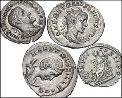 Large Lots ROMAN. Imperial. Lot of four (4) silver issues. Includes: Elagabalus. AR Denarius. RIC 19. Ex M. Vosper FPL 112, no. 35a // Maximinus I. AR Denarius. RIC 7A // Herenneia Etruscilla. AR Anto