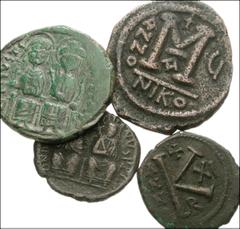 BYZANTINE. Early. Æ of Justin II and Maurice . Includes: Justin II with Sophia. 565-578. Æ Follis. RY 5. Nicomedia mint. A/NIKO. SB 369 // Same. RY 3. B / NIKO. SB 369 // Same. “Military mint”. See no