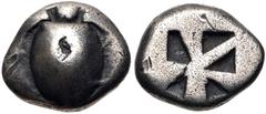 Greek ISLANDS off ATTICA, Aegina. Circa 525-480 BC. AR Hemistater – Drachm (15.5mm, 5.81 g). Sea turtle / Incuse square with "proto-skew" pattern with some wedge shaped lines. Meadows, Aegina, Group I