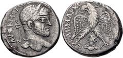 Selections from the Michel Prieur Collection 'ATYPICAL' COINS, Emesa type. Macrinus. AD 217-218. AR Tetradrachm (24mm, 11.06 g, 1h). Laureate head right / Eagle standing facing, head and tail left, wi