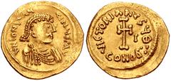 Byzantine Constans II. 641-668. AV Tremissis (16mm, 1.46 g, 6h). Syracuse mint. Struck circa 646-648. Diadmed, draped, and cuirassed bust right / Cross potent; I to right; Θ//CONOB:·. DOC 168c; MIB 10