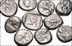 Large Lots GREEK. Asia Minor. Lot of ten (10) AR Staters. Includes: CARIA, Uncertain // PAMPHYLIA, Aspendos (6) // PAMPHYLIA, Side // LYCIA, Phaselis // CILICIA, Kelenderis. All different varities. So