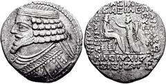 KINGS of PARTHIA. Phraates IV. Circa 38-2 BC. BI Tetradrachm (12.86 g, 12h). Seleukeia on the Tigris mint. Dated Peritios(?) SE 287 (January, AD 25). Diademed and draped bust left, wart on forehead / 