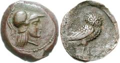 BAKTRIA, Pre-Seleukid Era. Sophytes. Circa 305-294 BC. Æ 14mm (1.63 g, 8h). Helmeted head of Athena right / Owl standing right, head facing. Cf. Bopearachchi, Sophytes 4 (diobol); SNG ANS 27 (diobol);
