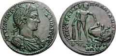 LYDIA, Thyateira. Severus Alexander. AD 222-235. Æ Medallion (48mm, 48.55 g, 6h). Mar. Pollianus, strategus. Laureate, draped, and cuirassed bust right / Young Hercules standing facing, head right, ho
