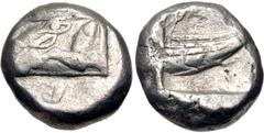 Greek LYCIA, Phaselis. Circa 500-440 BC. AR Stater (18mm, 11.05 g, 2h). Prow of galley left in the form of a forepart of a boar / Stern of galley right within incuse square. Heipp-Tamer Series 4, Emis