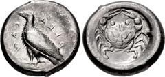 Greek SICILY, Akragas. Circa 485-480/78 BC. AR Didrachm (18.5mm, 8.64 g, 7h). Sea eagle standing left / Crab, with carapace in the form of a human face, within incuse circle. Westermark, Coinage, Peri