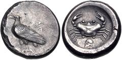 Greek SICILY, Akragas. Circa 485-480/78 BC. AR Didrachm (19mm, 8.59 g, 12h). Sea eagle standing left / Crab; below, Corinthian helmet left; all within incuse circle. Westermark, Coinage, Period I, Gro