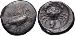 Greek SICILY, Akragas. Circa 480/78-470 BC. AR Didrachm (19mm, 8.26 g, 8h). Sea eagle standing right / Crab; below, male head right; all within incuse circle. Westermark, Coinage, Period I, Group IV, 