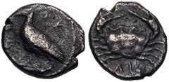 Greek SICILY, Akragas. Circa 450-440 BC. AR Litra (8mm, 0.60 g, 7h). Eagle standing left on Ionic capital / Crab; ΛI (mark of value) below. Westermark, Coinage, Period II, Series B.1, 455–504; HGC 2, 
