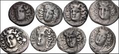 Greek THESSALY. Lot of eight (8) AR Hemidrachms of Larissa. All coins: Head of the nymph Larissa facing slightly left, with hair in ampyx / Horse grazing right. Toned, some porosity and/or roughness, 