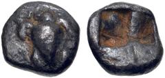 Greek ISLANDS off ATTICA, Aegina. Circa 525-480 BC. AR Obol (8mm, 0.91 g). Sea turtle, head in profile, [with thin collar and row of dots down its back] / Incuse square with 'windmill' pattern. Meadow