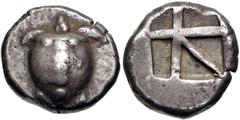 Greek ISLANDS off ATTICA, Aegina. Circa 480-457 BC. AR Stater (20.5mm, 12.29 g, 7h). Sea turtle, head in profile, with 'T-back' design on shell / Large square incuse with skew pattern. Meadows, Aegina
