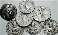 GREEK. Mixed. Lot of seven Greek and Indo-Greek AR. Includes: ISLANDS off CARIA. Rhodes. Circa 340-316 BC. AR Didrachm. Three-quarter facing head of Helios, head turned slightly right / Rose with bud 