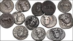 Greek THESSALY. Lot of eleven (11) AR Obols of Larissa. All coins: Head of the nymph Larissa facing slightly left, with hair in ampyx / Horse grazing right. Toned, some porosity. Fine to VF. Eleven (1