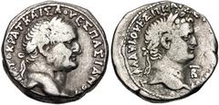 Selections from the Michel Prieur Collection SELEUCIS and PIERIA, Antioch. Vespasian, with Titus as Caesar. AD 69-79. AR Tetradrachm (24mm, 15.16 g, 12h). Dated "New Holy Year" 2 (AD 69/70). Laureate 