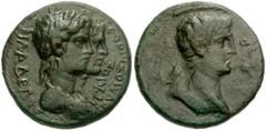 LYDIA, Philadelphia. Gaius (Caligula). AD 37-41. Æ 18mm (3.79 g). Gaios Ioulios Diodoros, magistrate. Bare head of Caligula right; star behind / Laureate, conjoined busts of the Dioscouri right. RPC I