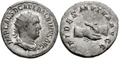 Balbinus. AD 238. AR Antoninianus (21mm, 4.82 g). Rome mint. Radiate, draped, and cuirassed bust right / FIDES MVTVA AVGG, clasped hands. RIC IV 11; RSC 6. VF, toned, light surface granularity. From t