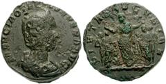 Otacilia Severa. Wife of Philip I, Augusta, AD 244-249. Æ Medallion (33mm, 38.25 g). MARCIA OTACIL SEVERA AVG, diademed and draped bust right / PIETAS AVGVSTAE, Otacilia standing facing left, hands ra