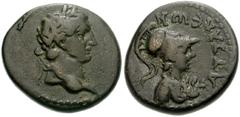 Pamphylia, Attalia. Nerva. AD 96-98. Æ 19mm (6.26 g). Laureate head right / Helmeted and draped bust of Athena right, wearing aegis. RPC II 1507; N. Baydur, “Die Münzen von Attaleia in Pamphylien I” J