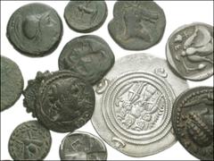 GREEK. Miscellaneous. Lot of fourteen AR and Æ. Sicily, Syracuse. Hieron II. Æ 17mm. Head of Poseidon / Trident. SNG ANS 994 // Carthage. Æ 18mm. Head of Tanit left / Horsehead right. SNG Copenhagen 2