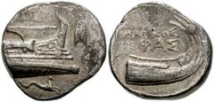 LYCIA, Phaselis. Circa 250-221/0 BC. AR Stater (20mm, 10.23 g). Timarchos, magistrate. Prow of galley right; cicada before, hippocamp below / Stern of galley right. Heipp-Tamer -; SNG Copenhagen -; SN