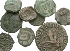 GREEK. Levant & the Near East. Lot of nine Eastern Æ . Kings of Nabataea. Aretas IV and Huldu. Æ 19mm. Meshorer 56 // Aretas IV and Shuqailat. Æ 19mm. Meshorer 112 // Malichos II and Shuqailat II. Æ 1