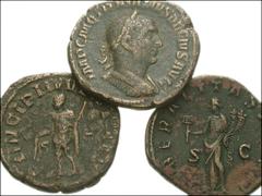 ROMAN. Imperial. Lot of three Æ Sestertii. Gordian III / Liberalitas standing. RIC IV 269a // Trajan Decius / Dacia standing. RIC IV 112a // Herennius Etruscus, as Caesar / Herennius standing. RIC IV 