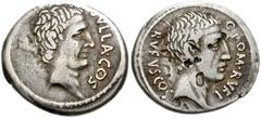 Q. Pompeius Rufus. 54 BC. AR Denarius (18mm, 3.92 g). Head of Sulla right / Head of Quintus Pompeius Rufus right. Crawford 434/1; Sydenham 908; Pompeia 4. Near VF, toned, several bankers’ marks. Scarc