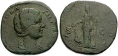 Manlia Scantilla, wife of Didius Julianus. Augusta, AD 193. Æ Sestertius (26mm, 16.91 g). Rome mint. Draped bust right / Juno standing facing, head left, holding patera and sceptre; peacock at feet. R