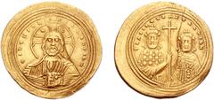 Basil II Bulgaroktonos, with Constantine VIII. 976-1025. AV Histamenon Nomisma (27mm, 4.33 g, 6h). Constantinople mint. Struck 1005-1025. Facing bust of Christ, nimbate, holding Gospels; two crescents