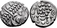 CELTIC, Britain. Durotriges. Uninscribed. Circa 65 BC-AD 45. AR Stater (5.81 g, 3h). Durotrigan E, Abstract type. Devolved head of Apollo right / Disjointed horse left; pellets above, pellet below, pe