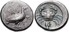 SICILY, Akragas. Circa 480/478-470 BC. AR Didrachm (8.89 g, 11h). Eagle standing right / Crab; below, male head right; all within circular incuse. Jenkins, Gela pl. 37, 19 var. (ethnic); SNG ANS 958 (