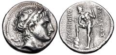 Greek KINGS of MACEDON. Demetrios I Poliorketes. 306-283 BC. AR Tetradrachm (29.5mm, 16.42 g, 6h). Amphipolis mint. Struck circa 289-288 BC. Diademed and horned head right / Poseidon Pelagaios standin