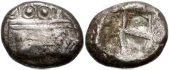 LYCIA, Phaselis. Circa 530-500 BC. AR Stater (20mm, 10.95 g). Prow of galley right, terminating in a boar's forepart / Rough incuse punch. Heipp-Tamer Series III, Em. 1a, 23 (V13/R23) = Asyut 732 (thi