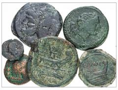 Selections from the Andrew McCabe Collection Lot of six (6) bronzes. Lot includes: (1) Crawford 56/2 – as, McCabe Group D related to the anchor series; (2) Crawford 97/19 variety – anonymous quadrans 