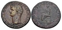 Roman Imperial Nero Claudius Drusus. Died 9 BC. Æ Sestertius (36mm, 27.40 g, 6h). Rome mint. Struck under Claudius, AD 41-42. NERO CLAVDIVS DRVSVS GERMANICVS IMP , bare head left / TO CLAVDIVS CAESAR 