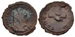 Roman Imperial Marius. Romano-Gallic Emperor, AD 269. Antoninianus (20mm, 2.91 g, 6h). Treveri (Trier) mint. 1st emission, circa mid AD 269. IMP C M AVR MARIVS P F AVG, radiate, draped, and cuirassed 