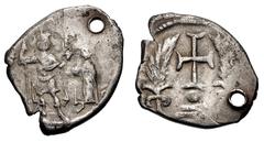 Byzantine Heraclius, with Heraclius Constantine. 610-641. AR Miliaresion (22mm, 4.34 g, 6h). 'Ceremonial' coinage. Constantinople mint. Struck circa AD 620. Heraclius standing facing, wearing military