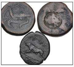 Large Lots GREEK. Magna Graecia & Sicily. Lot of three (3) bronze issues of Sicily, Akragas. Includes: Æ Tetras. SNG ANS 1088; cf. HGC 2, 131-8 (for undertype); CNS 107CM (for c/m) // Phintias, Tyrant