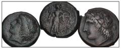 Large Lots GREEK. Magna Graecia & Sicily. Lot of three (3) Syracusan bronze issues. Includes: Agathokles. CNS 96; HGC 2, 1444 // Hiketas II. CNS 157; HGC 2, 1448 // Pyrrhos. CNS 176; HGC 2, 1451. Some