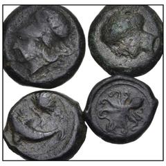 Large Lots GREEK. Magna Graecia & Sicily. Lot of four (4) Syracusan bronze issues. Includes: Second Democracy. CNS 16; HGC 2, 1481 // As last. CNG 14; HGC 2, 1430 // Dionysios I. CNS 24; HGC 2, 1480 /