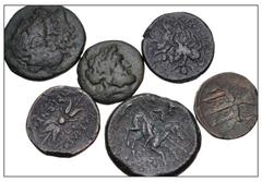 Large Lots GREEK. Magna Graecia & Sicily. Lot of six (6) Syracusan bronze issues. Includes: Hieron II. CNS 195; BAR Issue 62; HGC 2, 1548 // Hieronymous. CNS 204l BAR Issue 93; HGC 2, 1569 // Fifth De