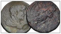 Large Lots ROMAN. Provincial. Lot of two (2) large Lydian bronze issues. Includes: LYDIA, Hypaipa. Septimius Severus. Æ 34mm // LYDIA, Sebaste. Gordian III.. Rare. Both countermarked. Good Fine. LOT S