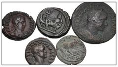 Large Lots ROMAN. Provincial. Lot of five (5) bronze and potin issues. Includes: TROAS, Alexandria Troas. Pseudo-autonomous. Æ// LYCIA, Rhodiopolis. Gordian III. Æ // EGYPT, Alexandria. Elagabalus. Po