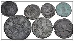 Large Lots ROMAN. Imperial. Lot of seven (7) bronze issues from Trajan to Valentinian I. Includes: Trajan. Æ Dupondius // Constantine I. Æ Follis (2) // Divus Constantine I // Constantius II. Æ // Dec