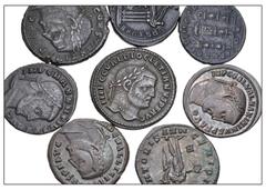 Large Lots ROMAN. Imperial. Lot of eight (8) mostly Tetrarchic Æ Folles. Includes: Diocletian. Cyzicus // Galerius. Cyzicus // Maximinus II. Antioch // Constantius I. Aquileia // Maxentius. Ticinum //